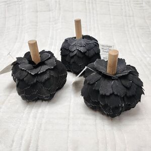 Set Of Three (3) Halloween Thanksgiving Wood Chip Pumpkin Decoration,Natural 5